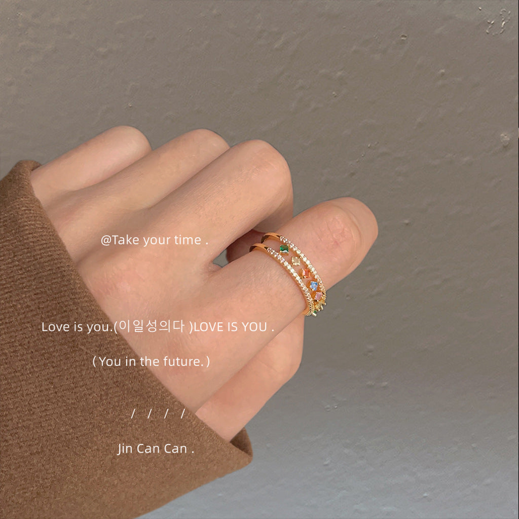 Women's Lux Colorful Rhombus Pattern Zircon Adjustable Rings