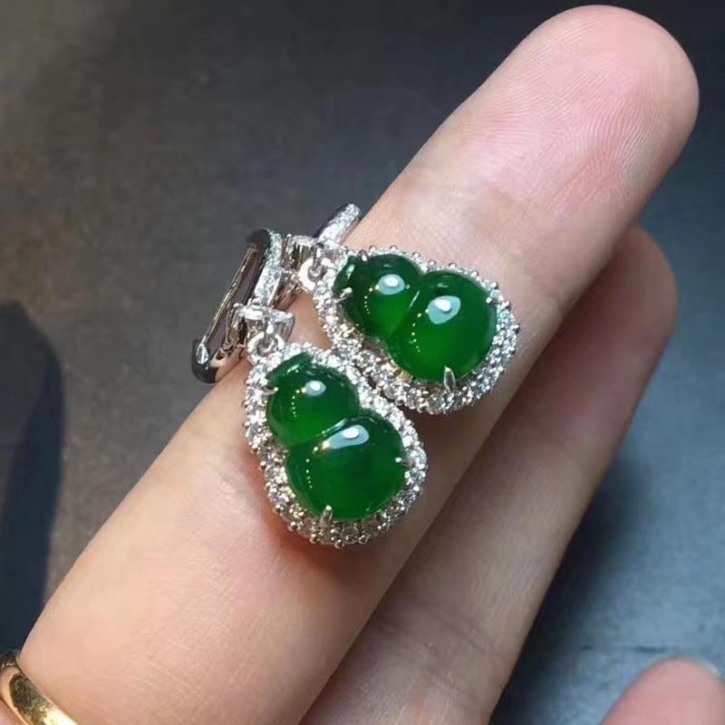 Ice Mine Timber Emperor Green Chalcedony Gourd Rings