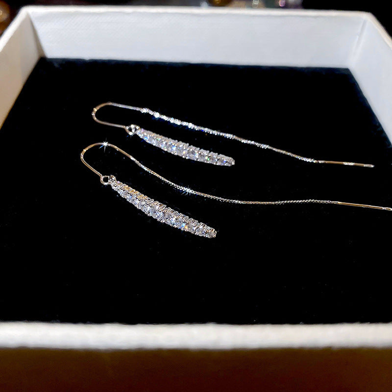 Women's Needle Zircon Bow Water Drop Tassel Simple Fashion Stud Earrings