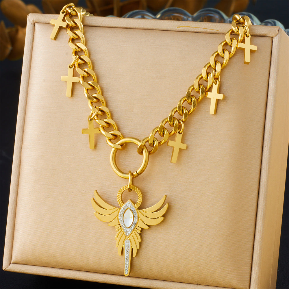 Gold Plated Sun Cross Goddess Eight Awn Star Curb Stainless Necklaces