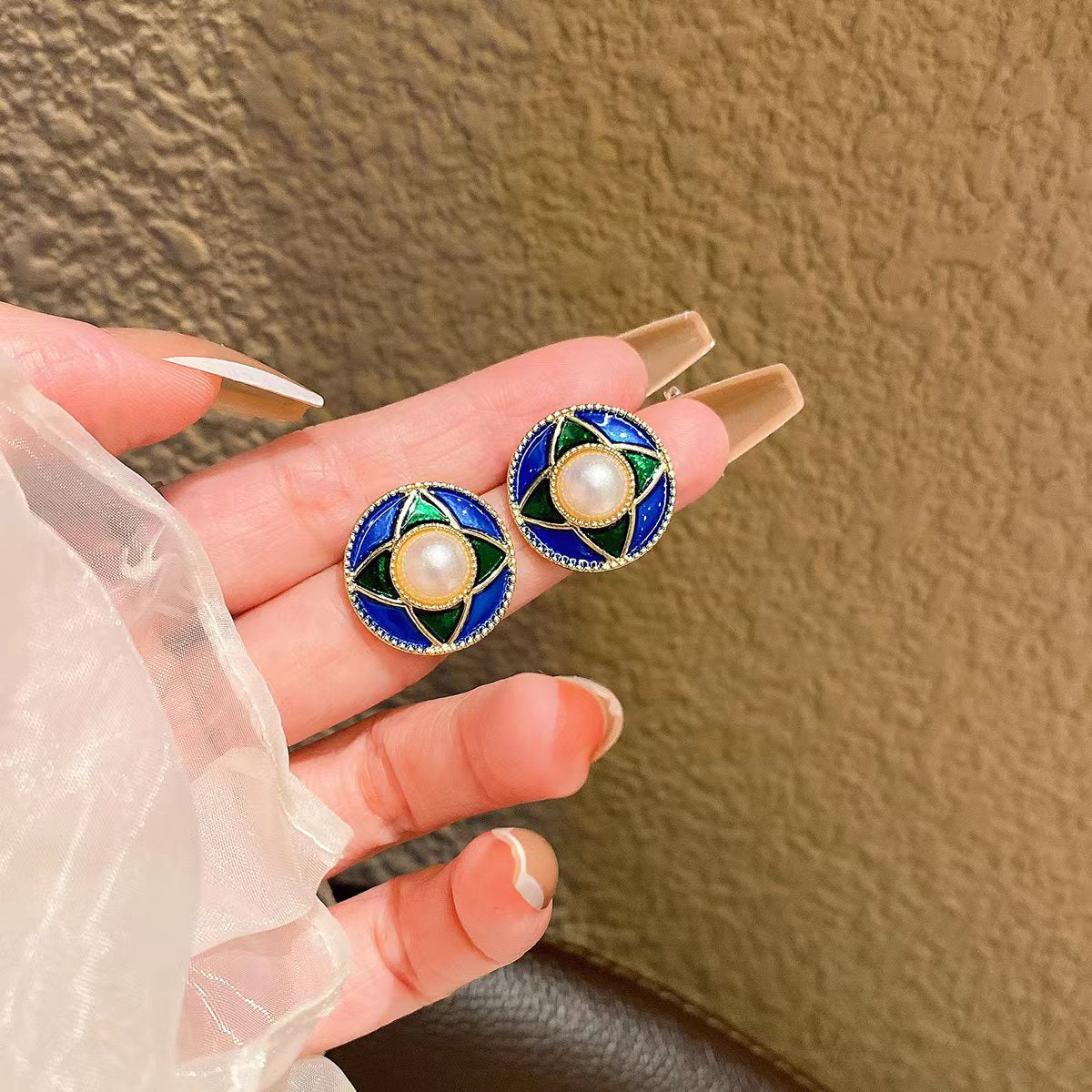 Women's Fashion Ear Colored Glaze Gem Antique Style Light Luxury High-grade Earrings