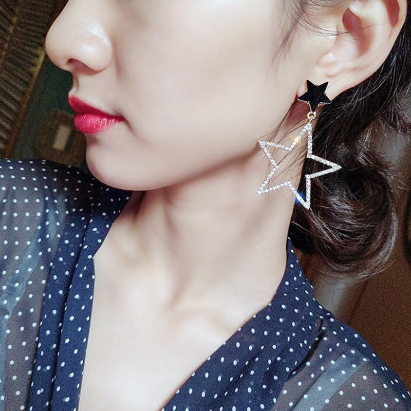 Sier Needle Pentagram High Profile Fashion Stud Earrings