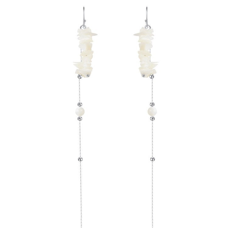 Natural Shell Gravel Ear Chain Vacation Face Slimming Earrings