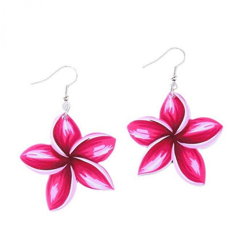 Colorful Flower Acrylic Duplex Printing Three-dimensional Earrings