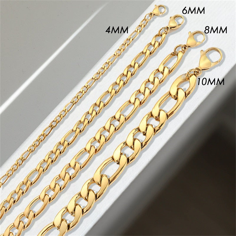 Women's & Men's Figaro Chain Titanium Steel Stainless Gold Thick Necklaces