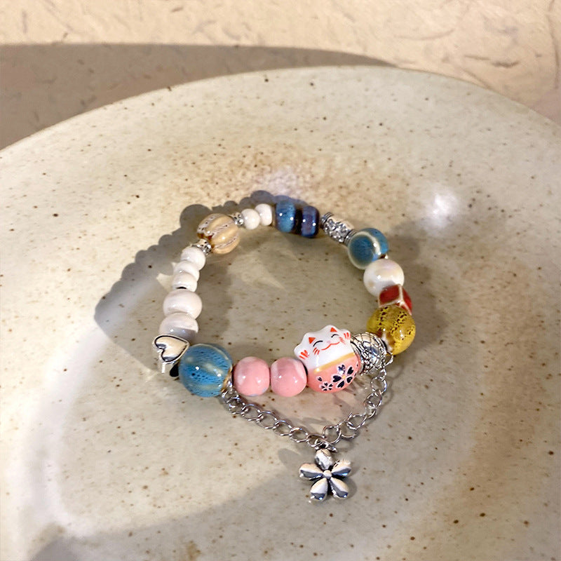French Retro Smiley Face Bamboo Artificial Jade Personality Trendy Light Bracelets