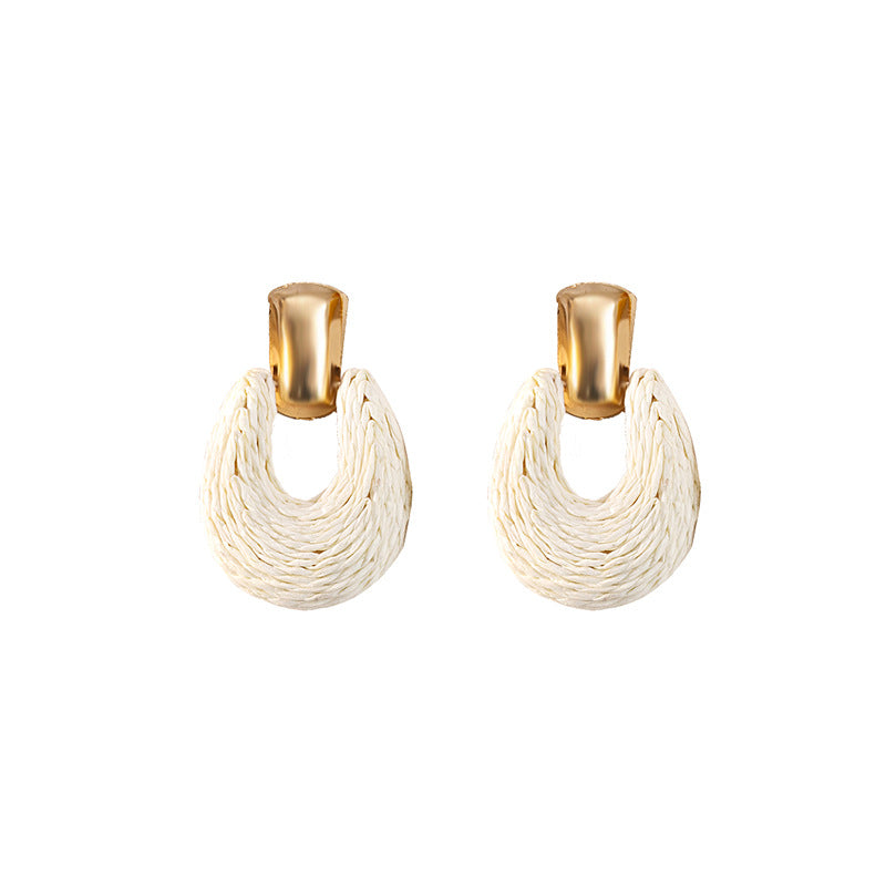 Colorful Raffia Geometric Hollow Circle Solid Color Earrings