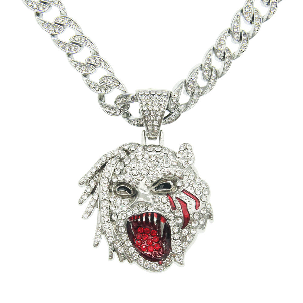 Men's Rap Domineering Diamond Leopard Head Cuban Link Necklaces