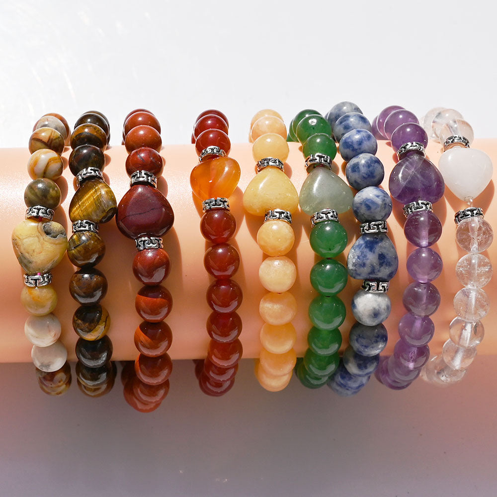 Agate Amethyst Yard Love Heart Tigereye Head Bracelets