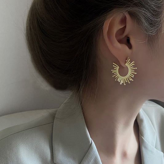 Women's Fan-shaped Sunflower Trendy Simple Irregular With Personality Stud Earrings