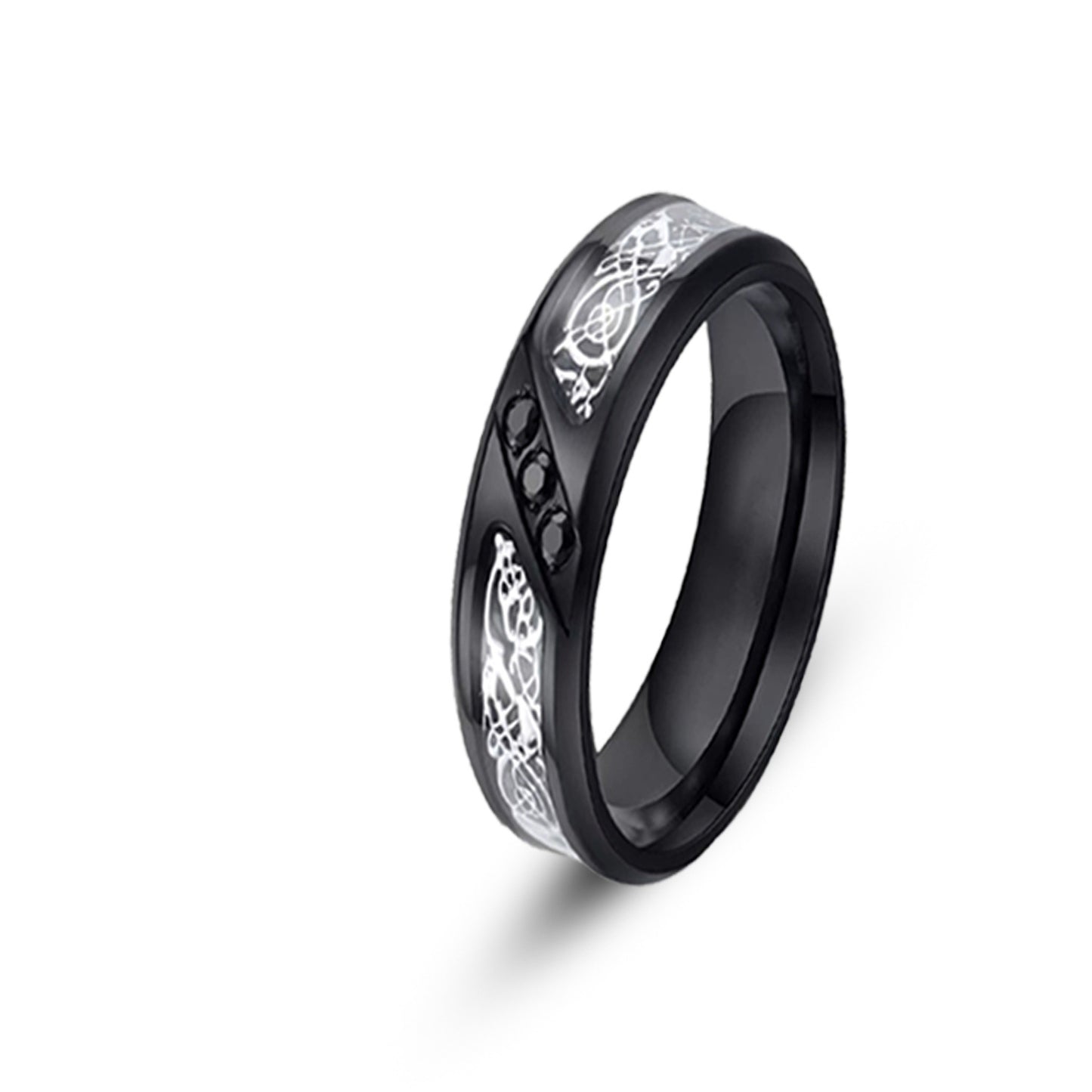 Men's Diamond Stainless Steel Carbon Fiber Titanium Ring