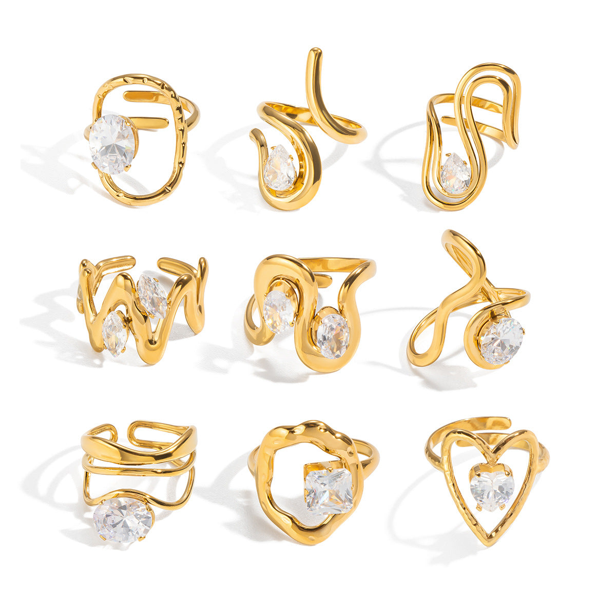 Ling Exaggerated Irregular Geometric Open Vacuum Gold Plating Personality Rings