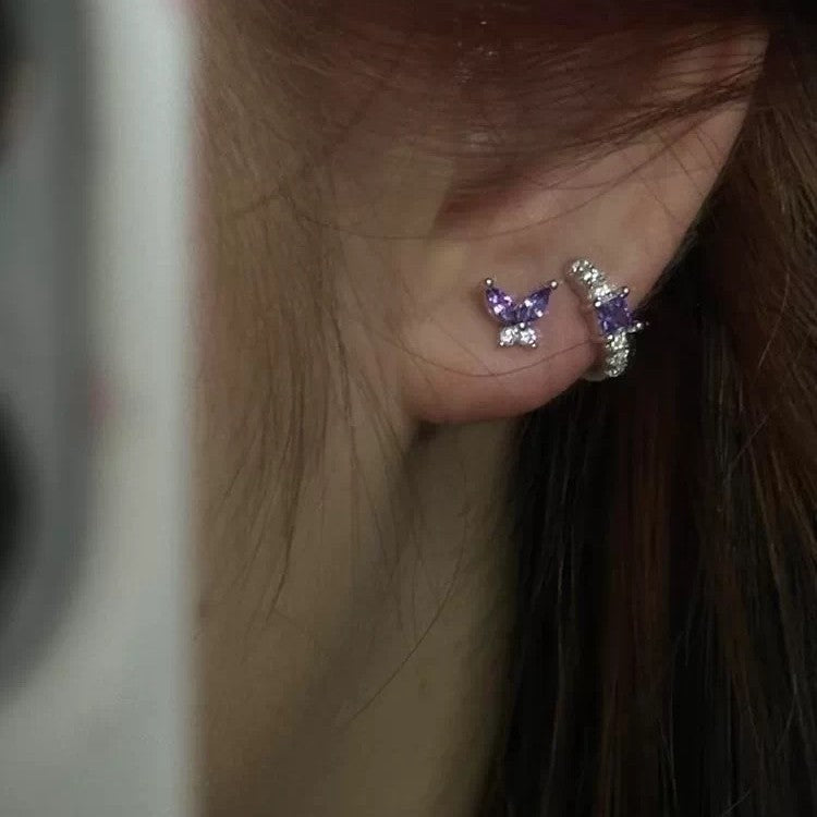 Purple Butterfly Color Zircon Small Personality Geometry Irregular Ear Buckle