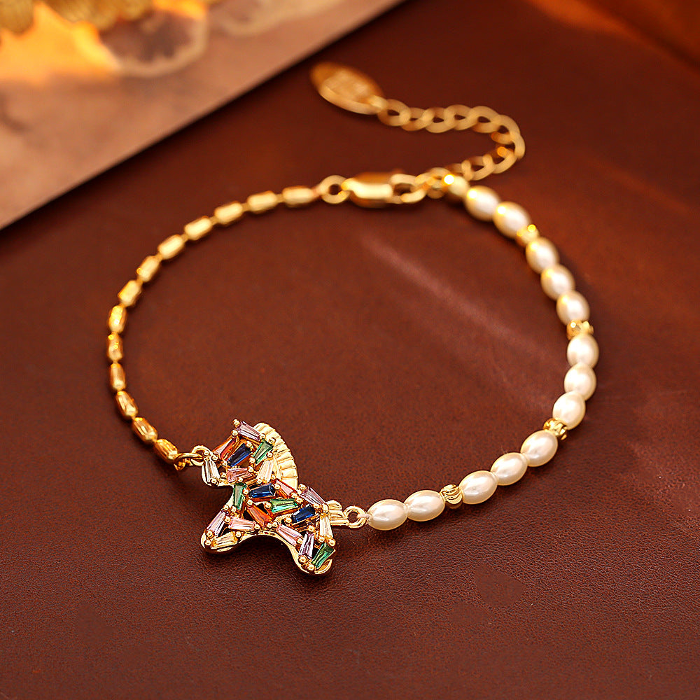 Zircon Colorful Pony Pearl Exquisite National Style Clavicle Chain Necklace