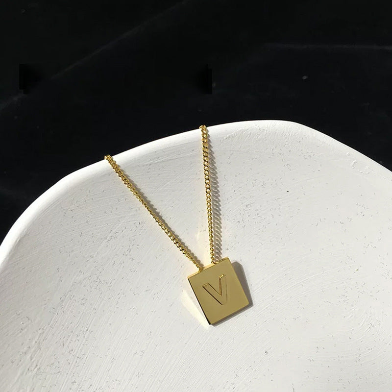 Letter Square Plate English Gold Female Clavicle Necklace