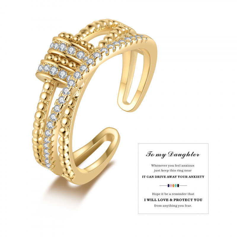 Good Luck Comes Female Personality Double Layer Zircon Opening Index Ring