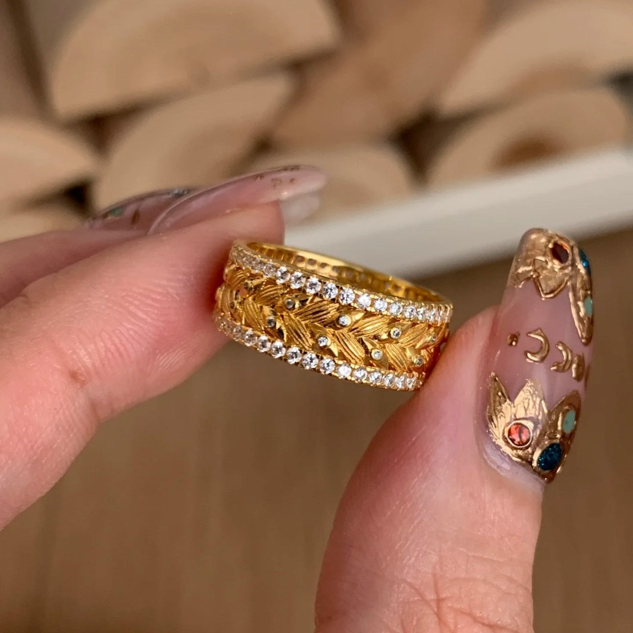 Panicle Safe Female Light Luxury Ancient Style Full Diamond Wheat Ring