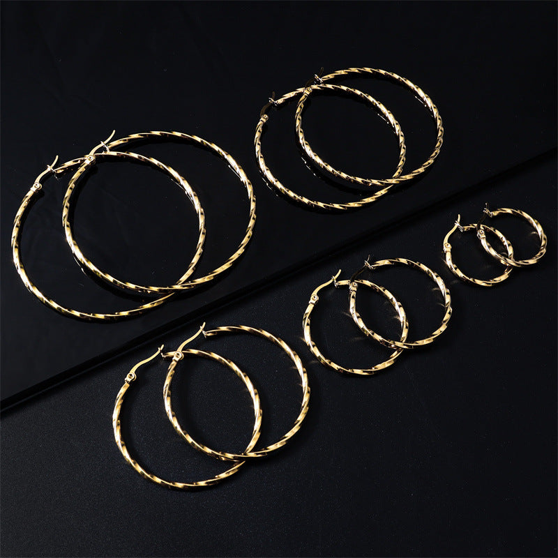 Women's & Men's Fashionable Stainless Steel Twist Big Circle High-grade Trendy Ear Earrings