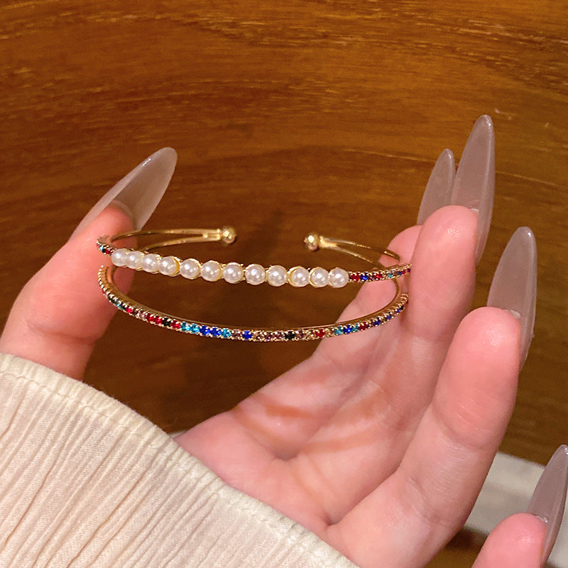 Zircon Titanium Steel Female Light Luxury Minority High-grade Pull Adjustable Bracelet