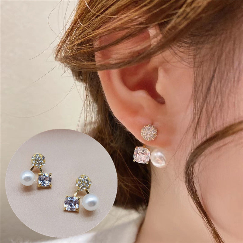 Diamond Fashion Star Moon Personality Tassel Ear Clip Stud Earrings