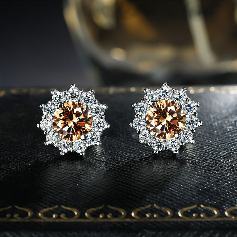 Women's Snowflake Pink Diamond Zircon Fashion Sunflower Stud Earrings