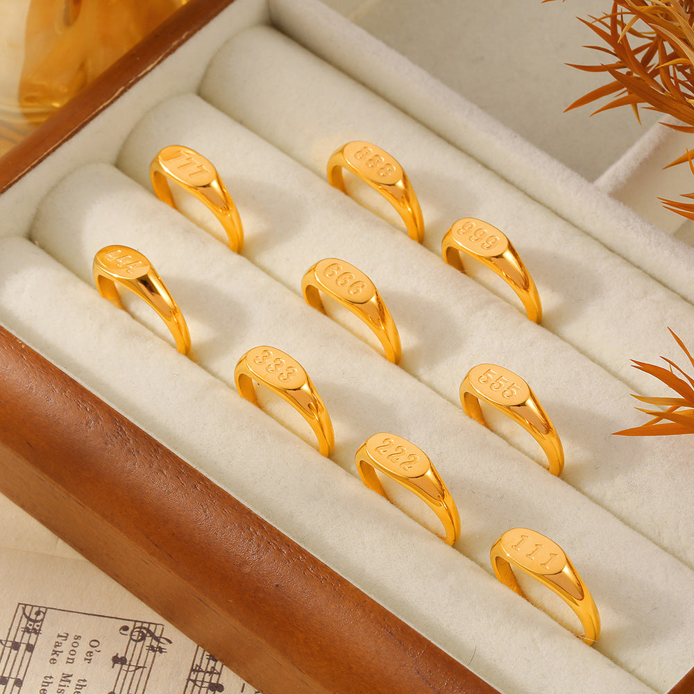 Simple Elegant Index Finger Lucky Number Design Titanium Rings