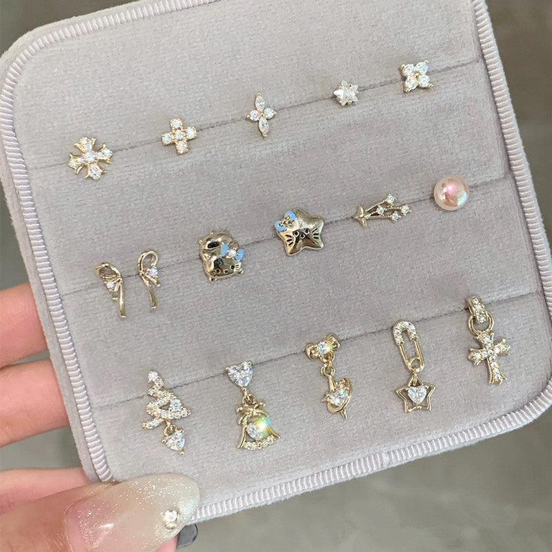 Women's Light Coffee Gold Collection Series Minimalist Zircon Ear Earrings