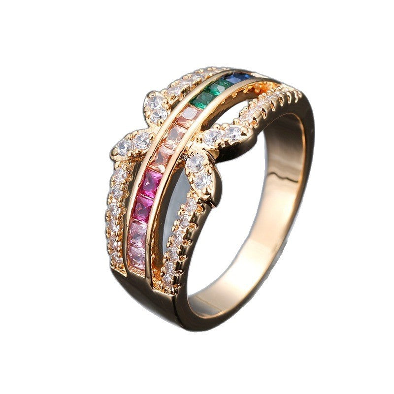 Exquisite Fashion Classic Inlaid Color Zircon Korean Rings