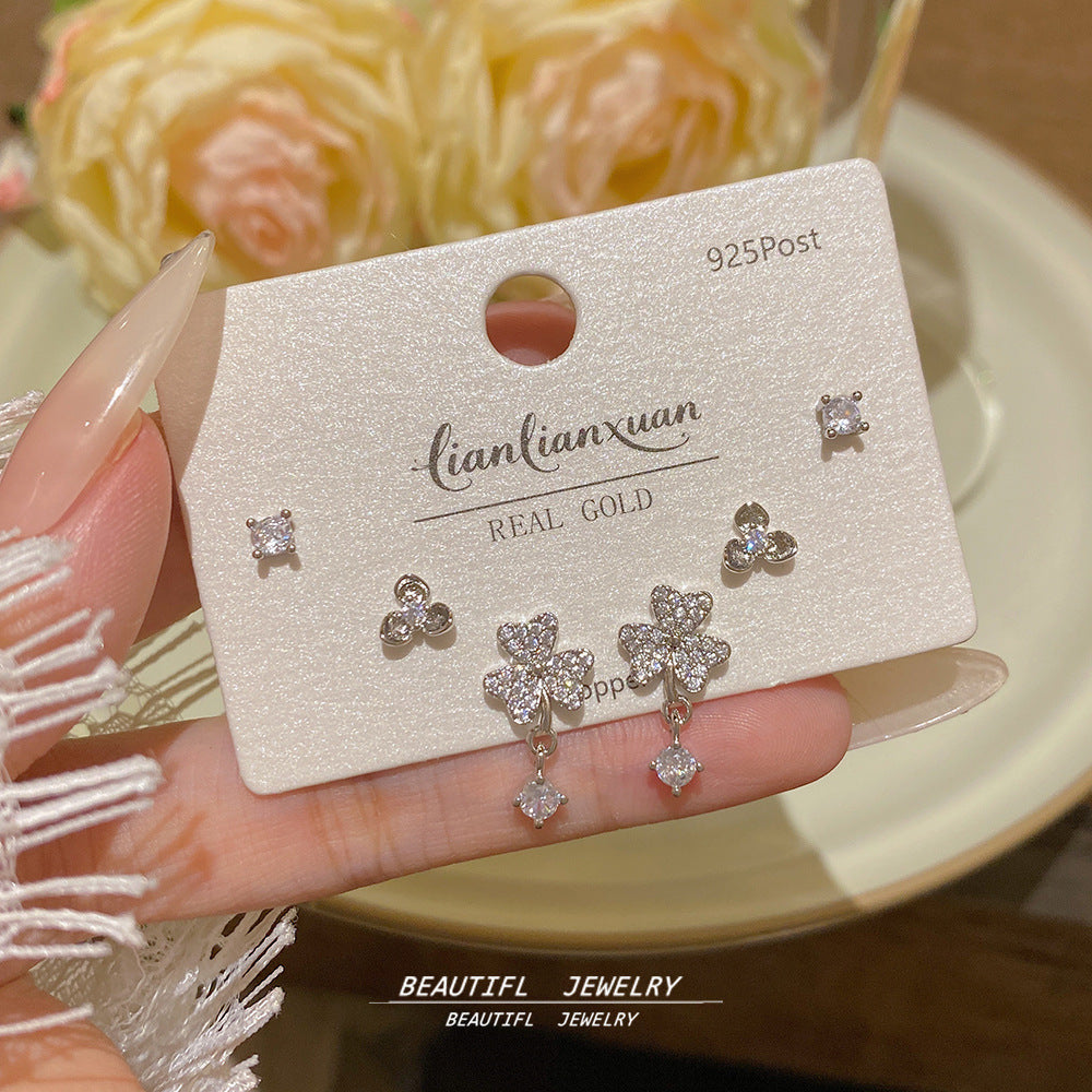 Women's Needle One Card Three Pairs Earings Small Delicate Summer High-grade Stud Earrings