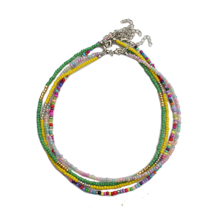 Korean Style Fashionable Colorful Bohemian Golden Balls Bead Handmade Ethnic Necklaces