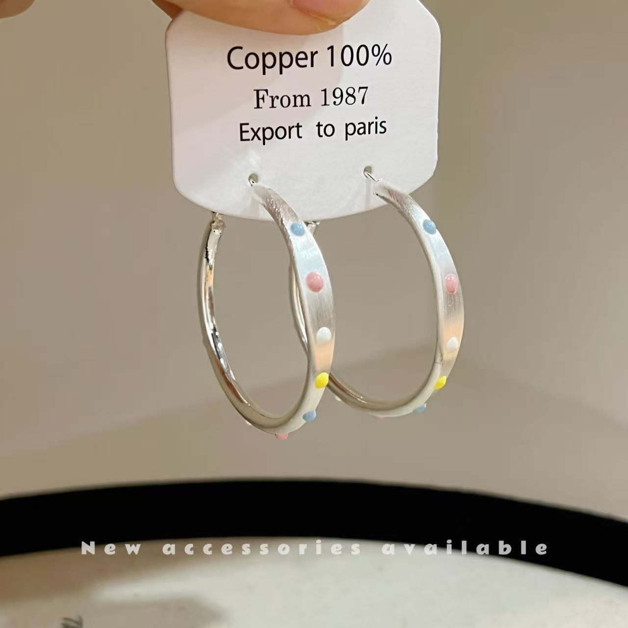 Dopamine Color Polka Dot Brushed Sier Fashion Simple Rainbow Drop Earrings