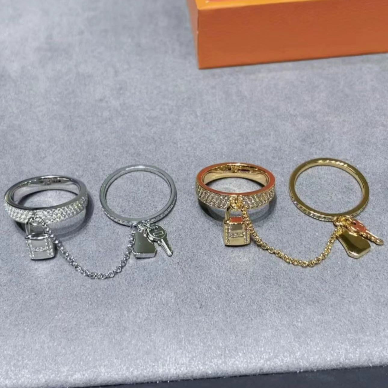 Women's Pig Nose Rose Gold Chain Couple Full Diamond Rings