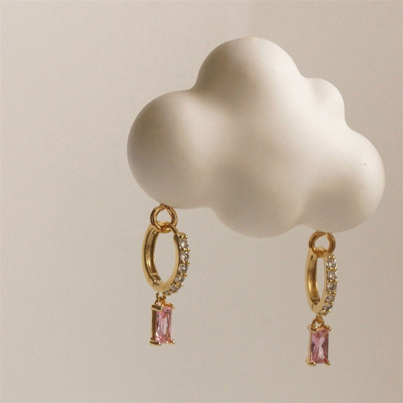 Wind Color Zircon Ear Clip Brass Earrings