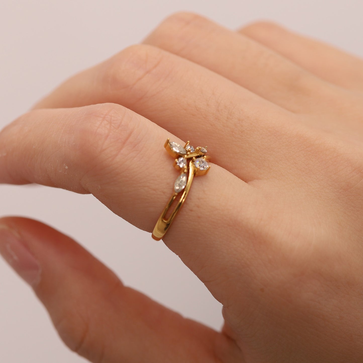 Women's Stainless Steel Gold-plated Open Irregular White Cubic Ring