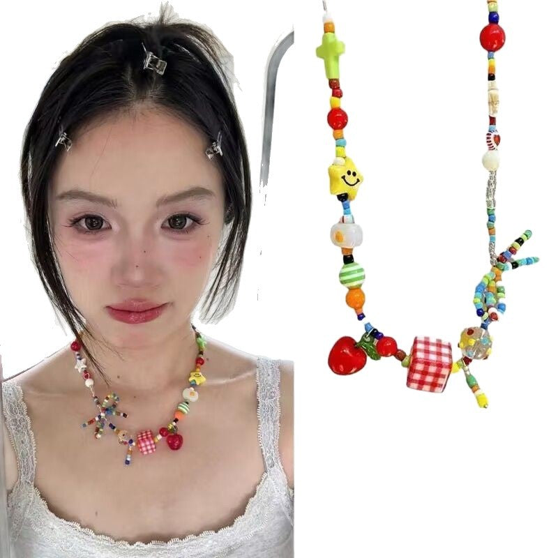 Dopamine Colorful Flower Sweet Temperament Girly Style Clavicle Necklaces