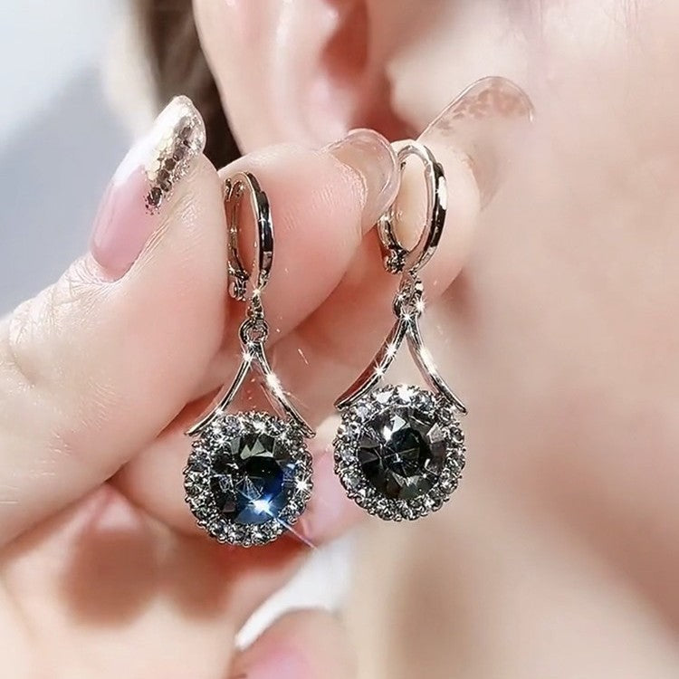 Personalized Minority Gray Full Diamond Retro Style High-grade Light Luxury Earrings