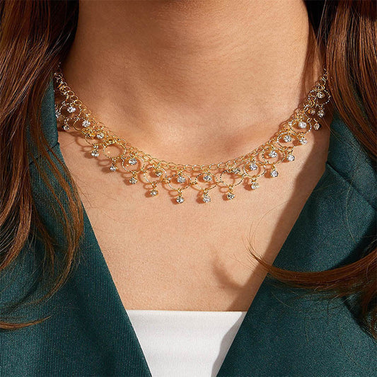 Inlaid Zircon Water Drop Female Style Personality Geometry Tassel Necklace