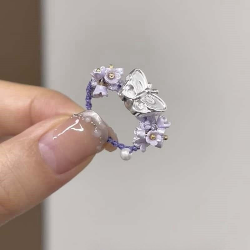 Imitation Blue Treasure Egg Noodles Bow Female Niche Ring