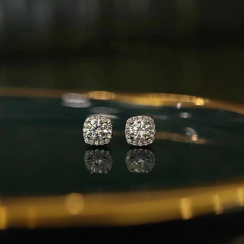 Women's Needle Square Zircon For Simple Personality Niche Design Cold Style Stud Earrings