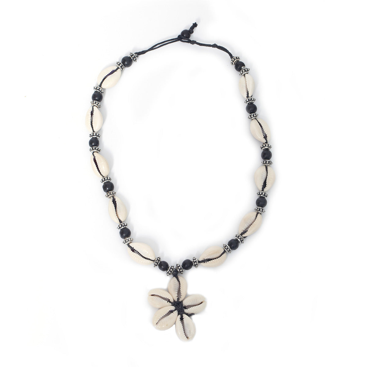 Women's Unique Design Ethnic Style Bohemian Shell Rope Knitted Handmade Wooden Necklace