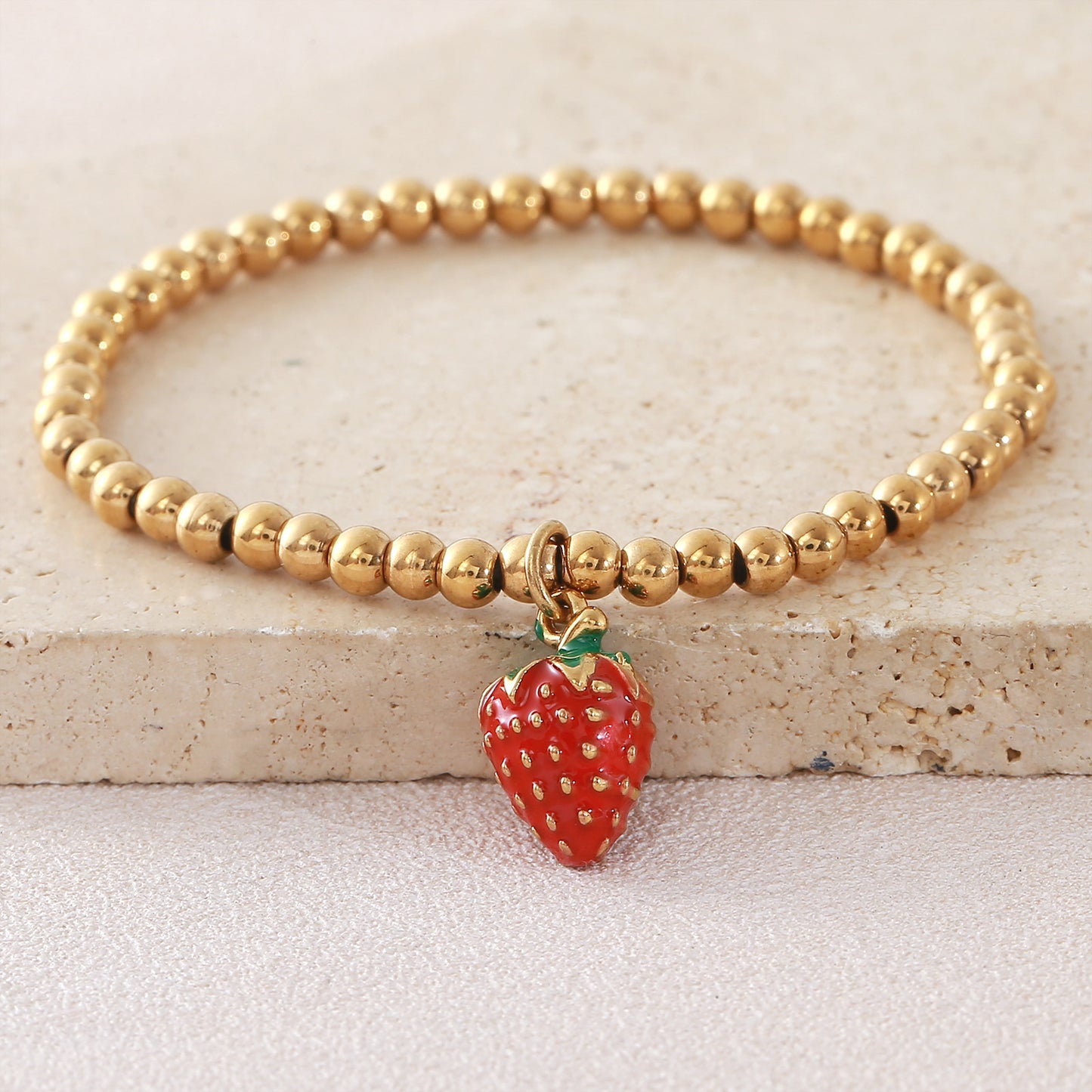 Stainless Steel Gold-plated Fruit Series Red Strawberry Beaded Fashion Bracelet