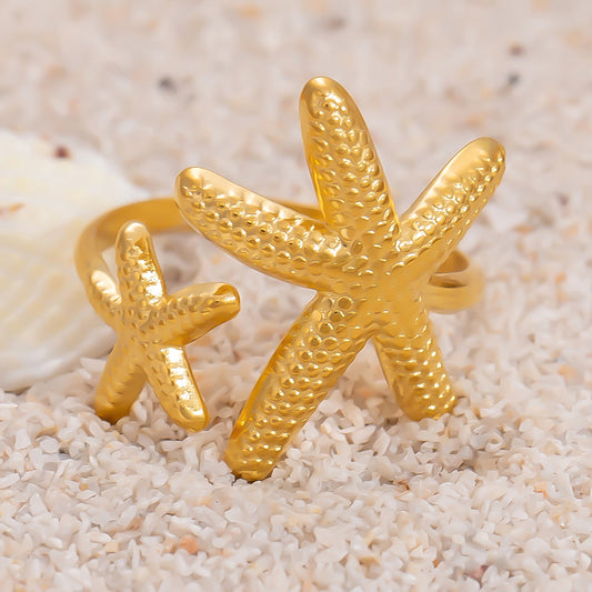 Element With Pearl Starfish Stainless Steel Rings