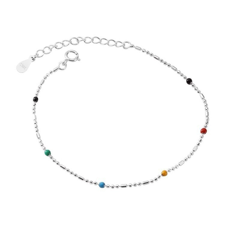 Dopamine Sier Rainbow Beanie Drip Glazed Colorful Beaded Twin Female Bracelet