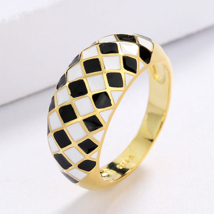 Chessboard Plaid Hipster Female Black White Earrings