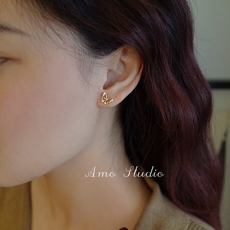 Women's Diamond Studded Hollow Butterfly Summer Small Simple Frosty Rings