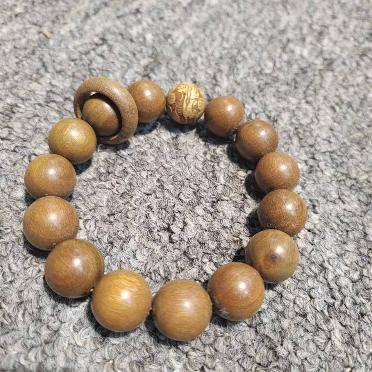 Men's Ebony Money Drawing Pi Flexible Authentic Green Sandalwood Bracelet