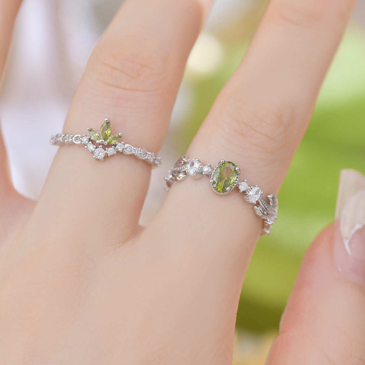 Vine French Style Design Purple Zircon Delicate Olive Green Rings