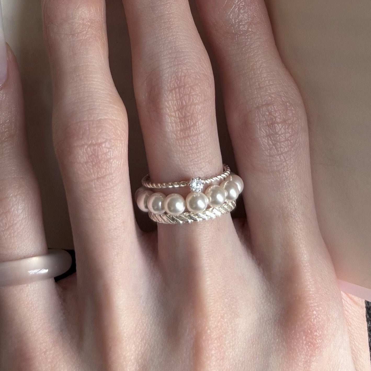 Women's Pearl Spot Drill Light Luxury High-grade Decoration Index Finger Niche Ring