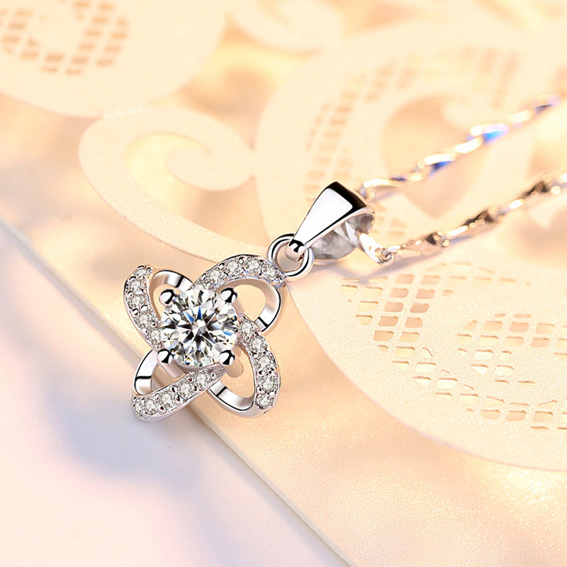 Women's Sier Diamond Four-leaf Clover For Clavicle Chain Valentine's Pendants