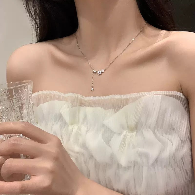 Women's Light Luxury High-grade Pentagram Zircon Tassel Clavicle Necklace